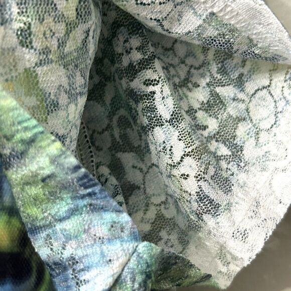 Indigo Soul Top Women's Medium Green Blue Short Sleeve Peacock Mesh Boho Shirt - Picture 15 of 15